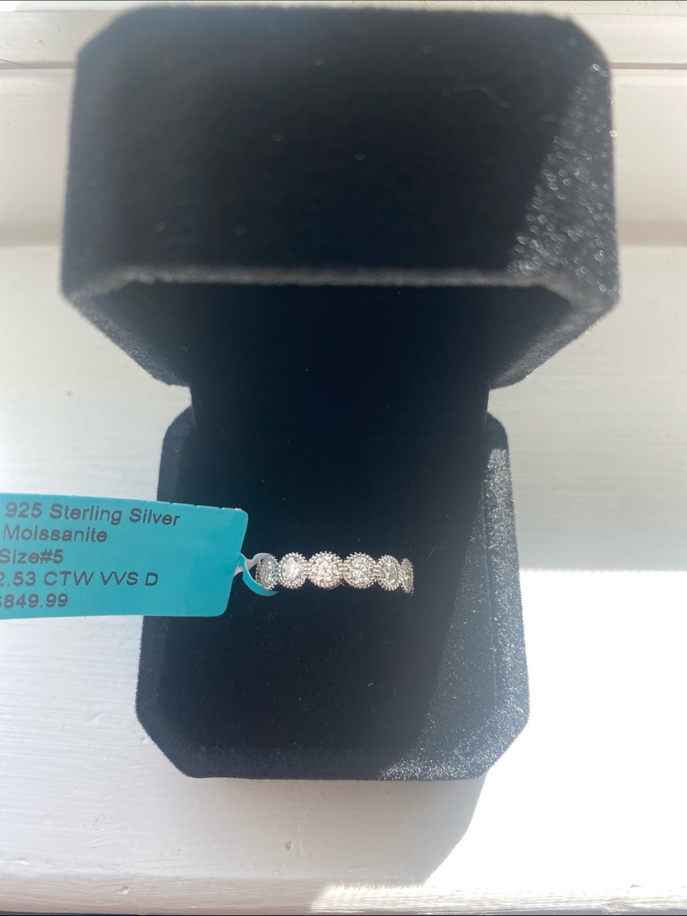 Sterling Silver Moissanite Halo Stackable Ring Size 5